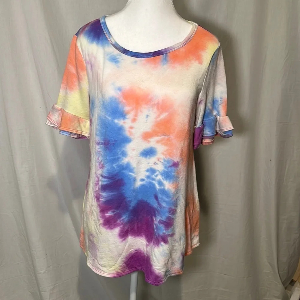 Colorful tie dye Cream n Sugar USA half sleeve top size small